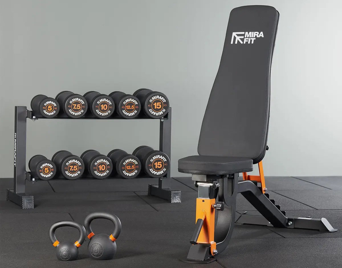 Dumbbell and weight bench sets by Mirafit