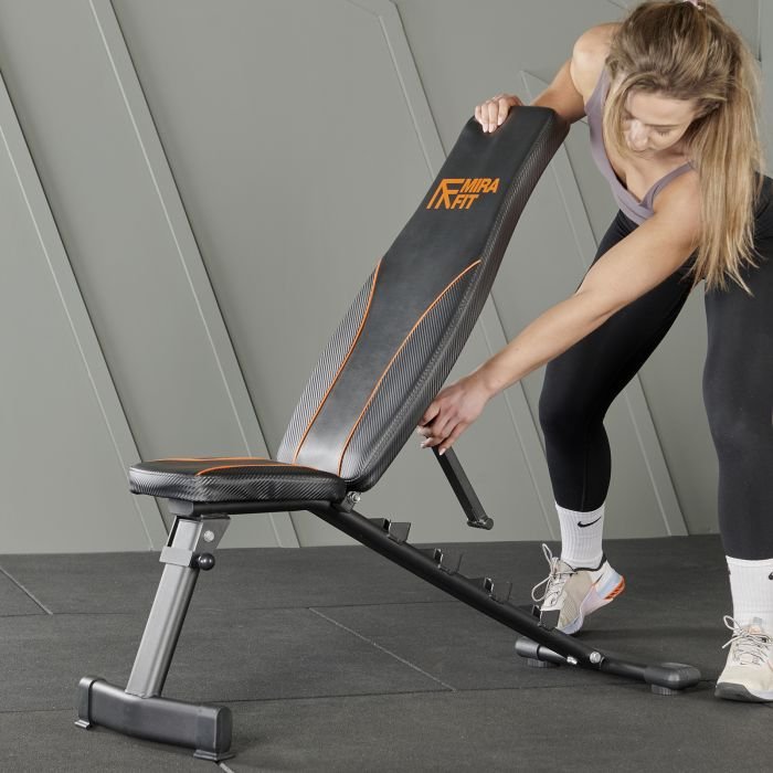 Folding Home Gym Bench and Dumbbells Mirafit