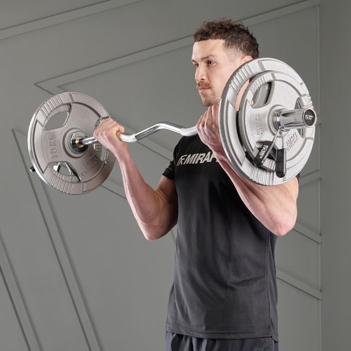 Olympic EZ Curl Bar And Tri Grip Weight Set 30kg Mirafit