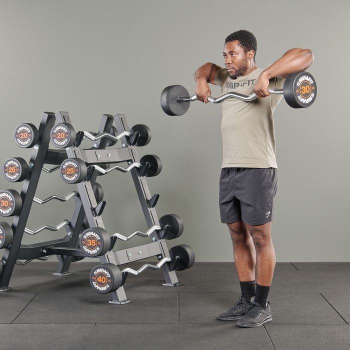 EZ Curl Bar Set with 10 Bar Rack Mirafit
