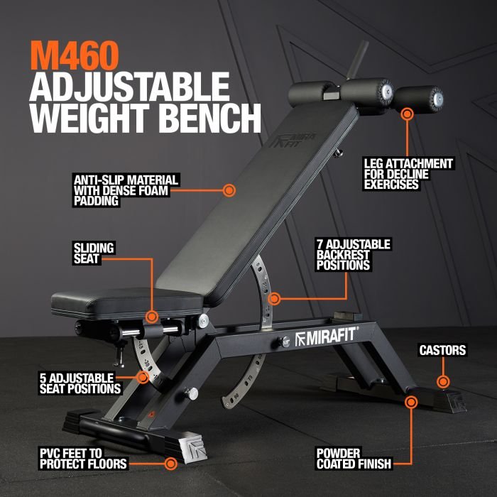 M460 FID Adjustable Weight Bench with Leg Attachment Mirafit