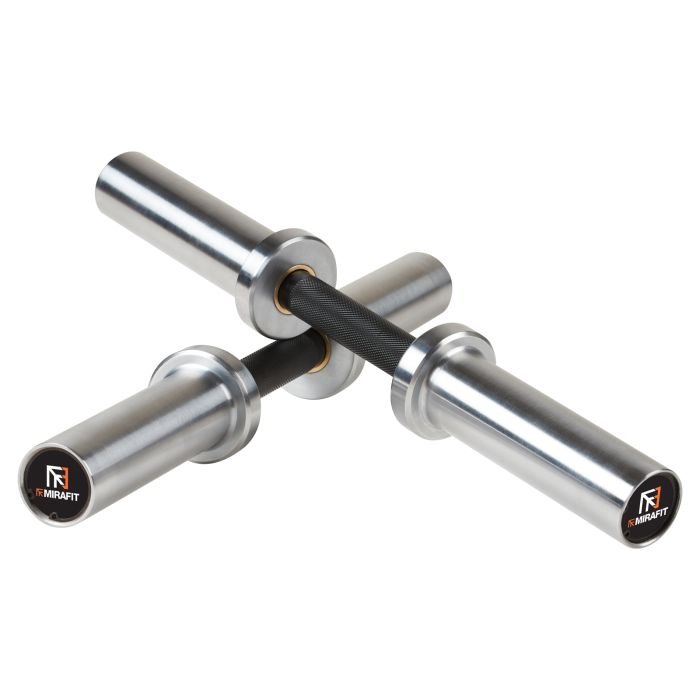 Pair of Mirafit M3 Olympic Dumbbell Bars on White Background 