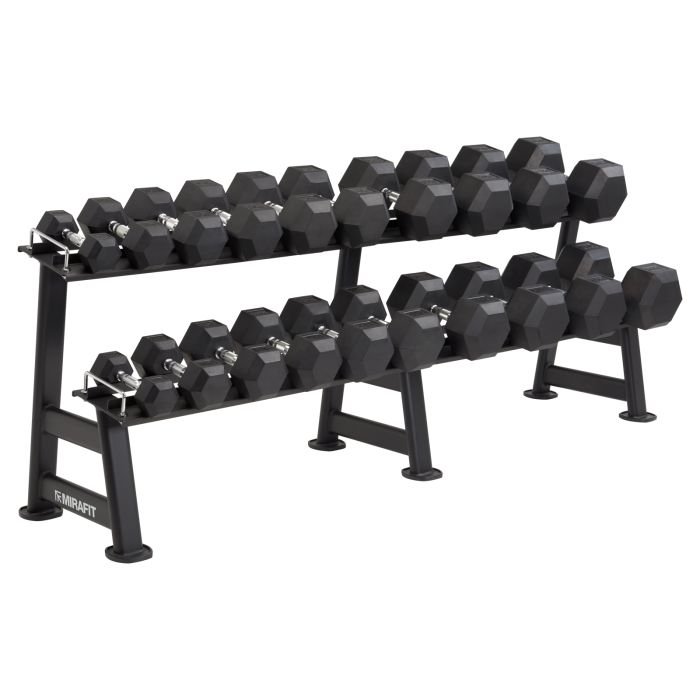 Mirafit 2.5kg 25kg Hex Dumbbell Set with Storage Rack in gym
