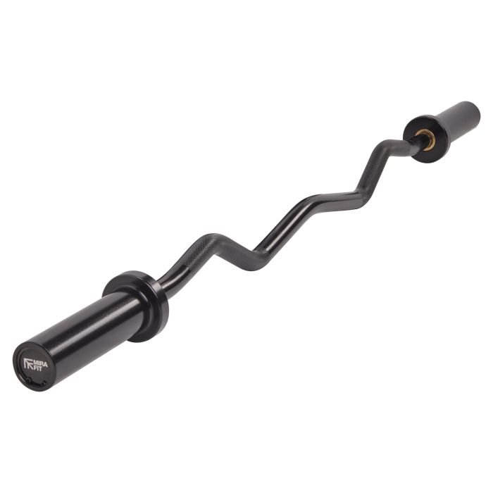 Mirafit Black Olympic EZ Bar On Gym Flooring