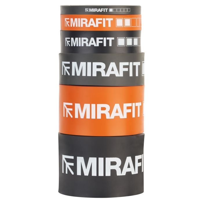 Mirafit Gym Resistance Bands laying on gym floor