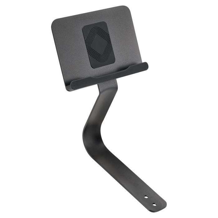 Close up of Mirafit Studio Indoor Cycle Tablet Holder attached to bike