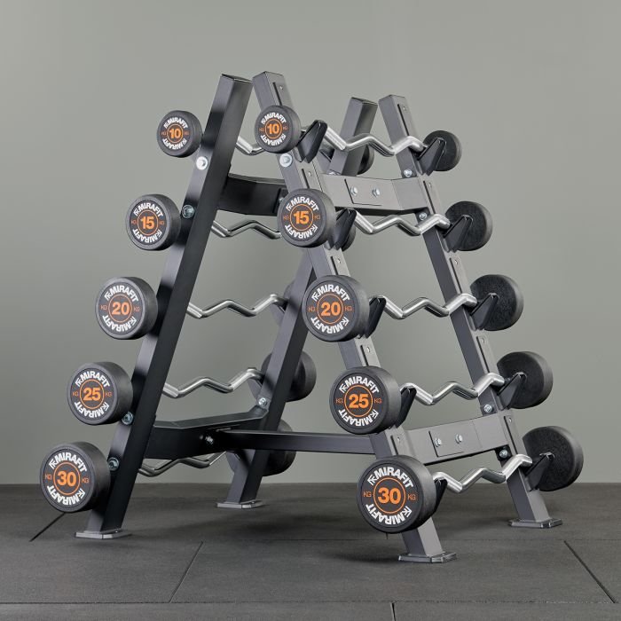 Mirafit EZ Curl Bar Set with 10 Bar Rack