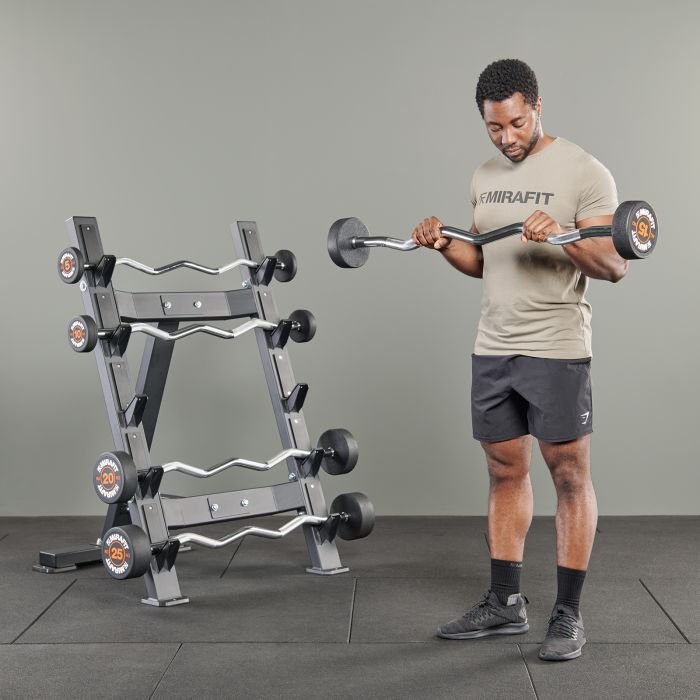ウエイトトレーニング weight lifting cage, bars and weights Weighted EZ Curl Bar Set with Rack | Mirafit