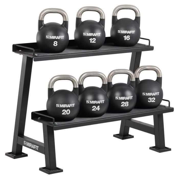 Black Competition Kettlebells Weight Rack Mirafit
