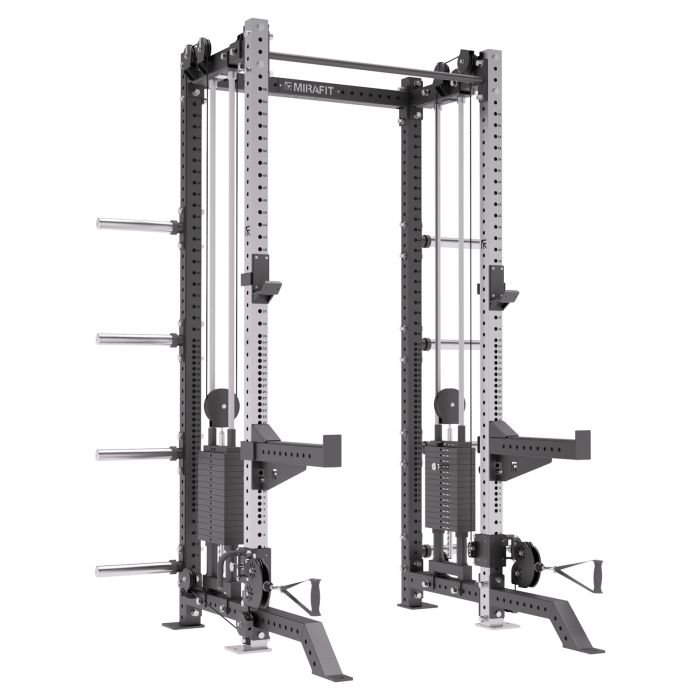 Black Stainless Mirafit 255cm Half Power Rack Functional Trainer