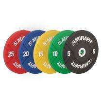 Mirafit Signature Coloured Urethane Bumper Plates on Gym Floor