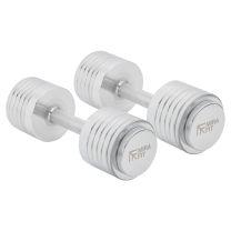 Disassembled Mirafit Adjustable Dumbbell 5kg to 20kg Pair on Gym Mats
