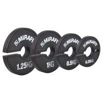 Full Set Mirafit Black Micro Change Plates on gym floor