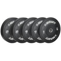 Load Mirafit Black Rubber Bumper Plates on Barbell