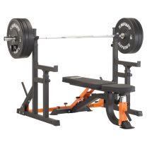 Mirafit Black Bumper Plates And International Bar On M130 Squat Rack
