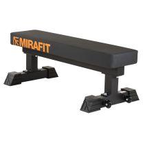 Mirafit M3 Flat Weight Bench on Gym Mats With Key Features Highlighted