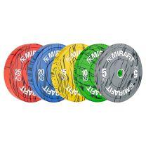 Mirafit Marbled Bumper Plates on gym mats