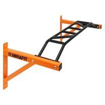 Mirafit Orange And Black Wall Mounted Pull Up Bar in use