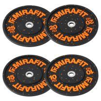 Mirafit Orange Bumper Plate Drinks Coasters on gym floor