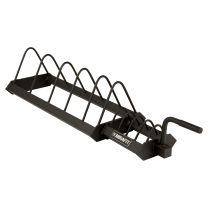 Mirafit Portable Bumper Plate Rack loaded with competition weight plates