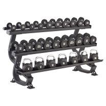 Mirafit Urethane 3 Tier Dumbbell And Kettlebell Set On Gym Flooring