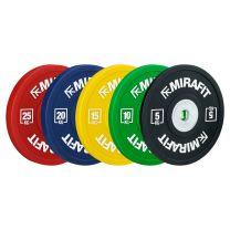 Mirafit Urethane Olympic Bumper Plates on mats 