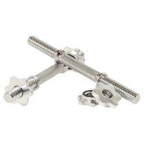 Pair of Mirafit 14 Inch Spinlock Dumbbell Bars in Silver on a White Background