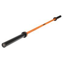 Black and Orange Mirafit M3 20kg Olympic Barbell with end cap graphic