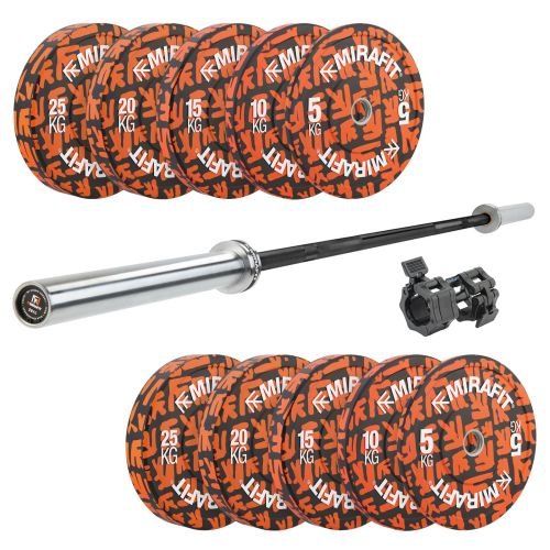 Mirafit M3 Olympic Barbell & Emblem Bumper Plates Set