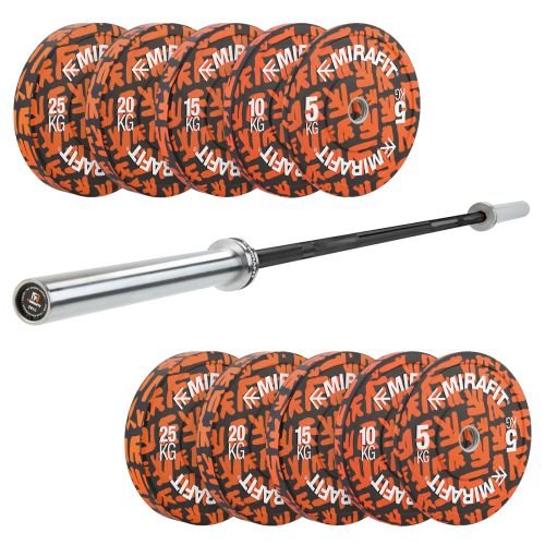 Mirafit M3 Olympic Barbell & Emblem Bumper Plates Set
