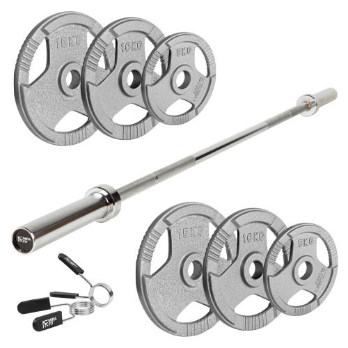 Mirafit Olympic Bar & Cast Iron Weight Plates Set