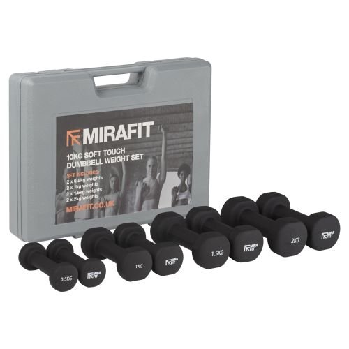 Mirafit 10kg Mini Dumbbell Set in Case - Black Weights