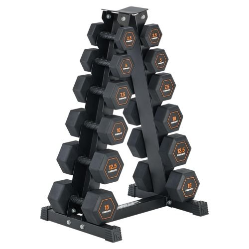 Mirafit 6 Pair Rubber Grip Hex Dumbbells + Storage Tree Kit