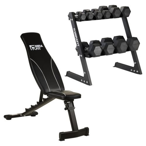 Mirafit Folding Home Gym Bench With Dumbbells & Storage Rack