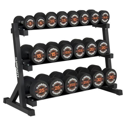 Mirafit Rubber Dumbbell Set & 3 Tier Weight Rack