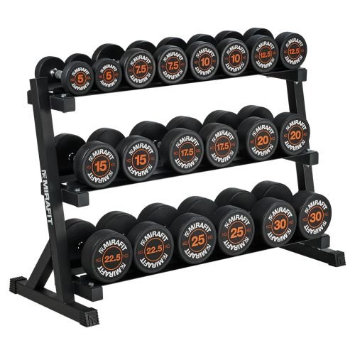 Mirafit Rubber Dumbbell Set & 3 Tier Weight Rack