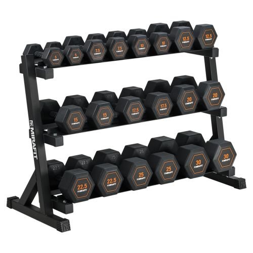 Mirafit Rubber Grip Hex Dumbbell Set & 3 Tier Weight Rack