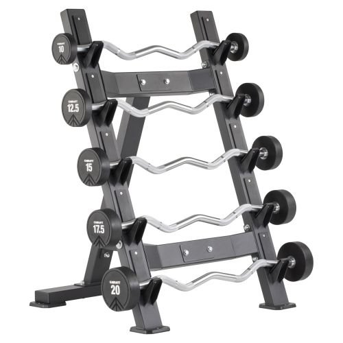Mirafit Urethane Weighted EZ Curl Bar Set with Rack
