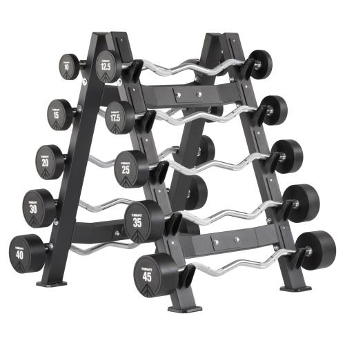 Mirafit Urethane EZ Curl Bar Set with 10 Bar Rack
