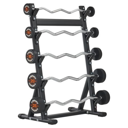 Mirafit 5 EZ Curl Bar Set with Storage Rack