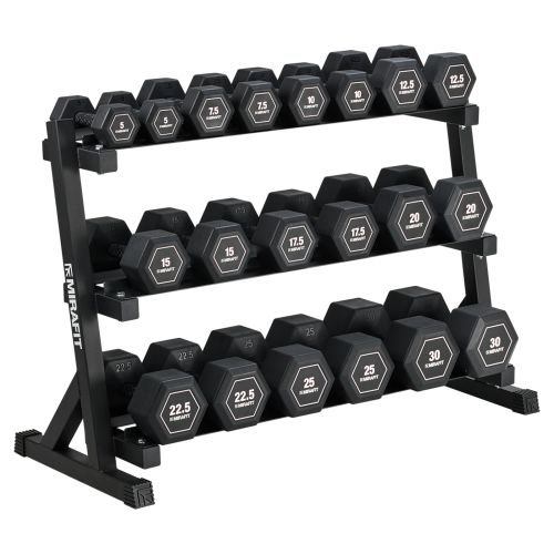 Mirafit Rubber Grip Hex Dumbbell Set & 3 Tier Weight Rack