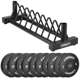 150kg Bumper Plates Set and Storage Rack Mirafit