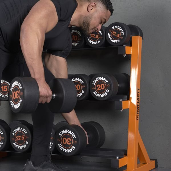 Mirafit Rubber Dumbbell Set & 3 Tier Weight Rack - Big