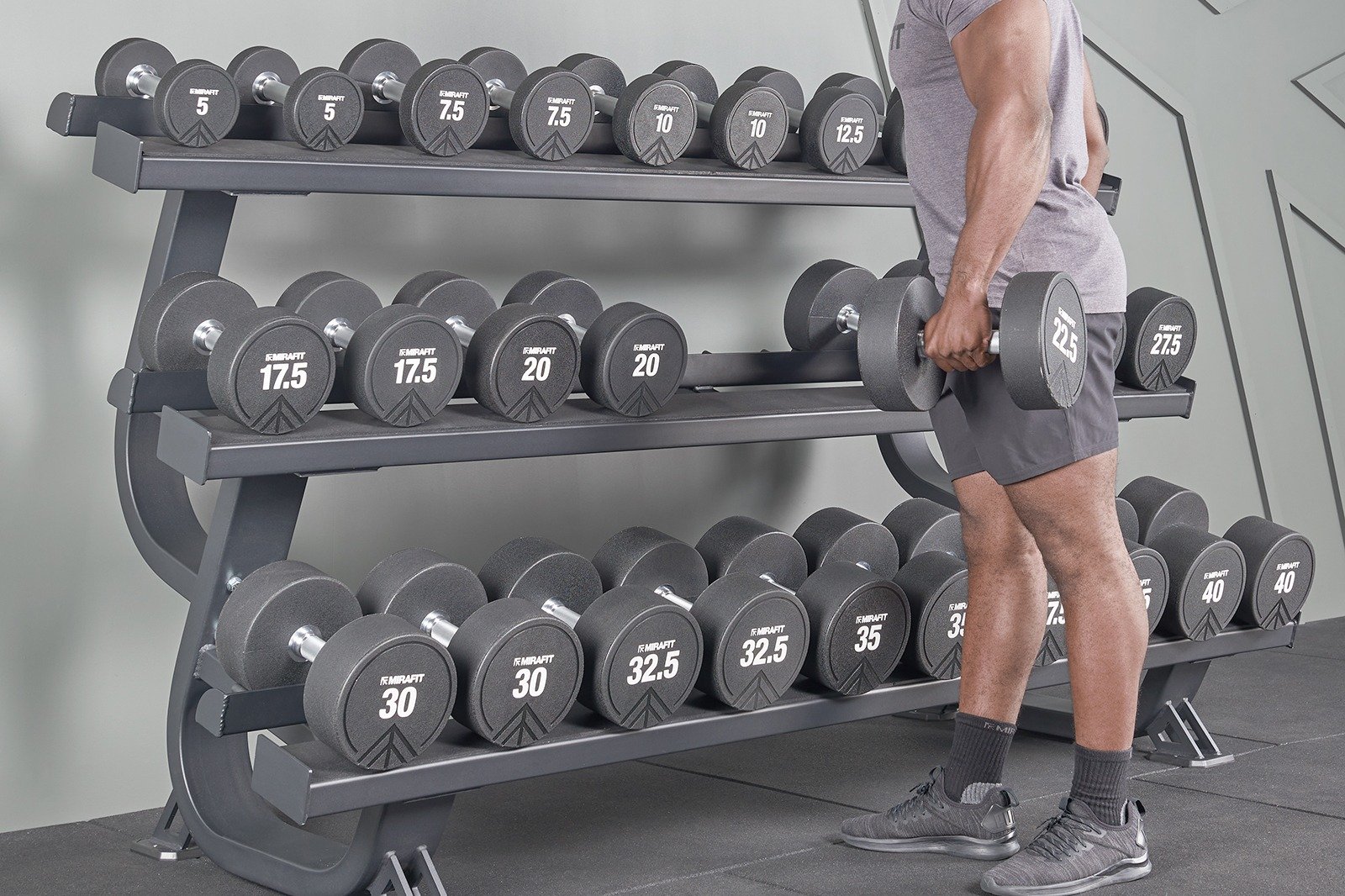 Urethane Dumbbell Set with Storage Rack | Mirafit