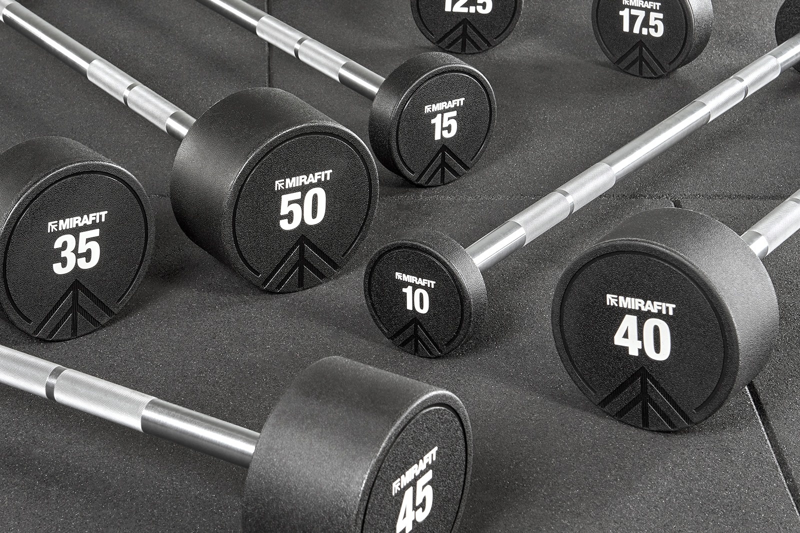 Urethane Fixed Barbell Set & 10 Bar Rack | Mirafit