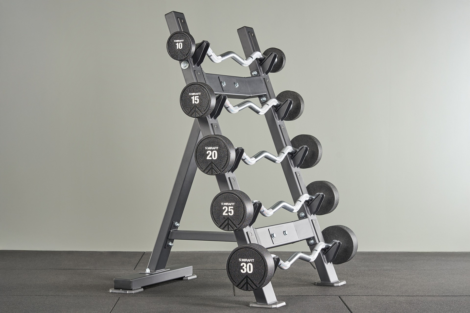 Urethane Weighted EZ Curl Bar Set with Rack | Mirafit