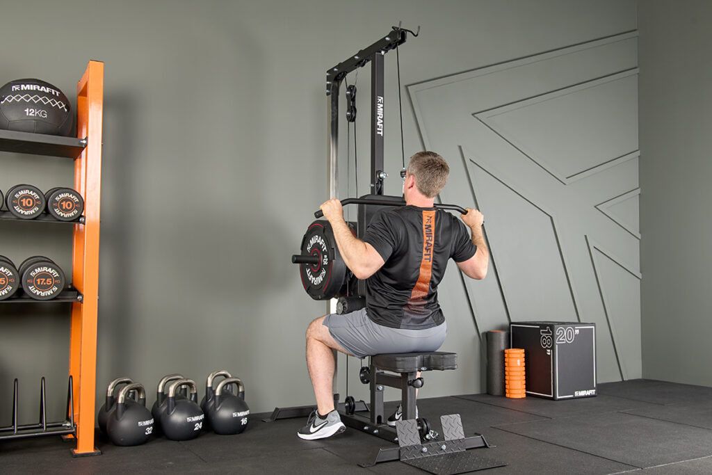 Mirafit M1 Home Multi Gym Lat Pulldown Machine lat pulldown on a Mirafit M1 Home Multi Gym Lat Pulldown Machine