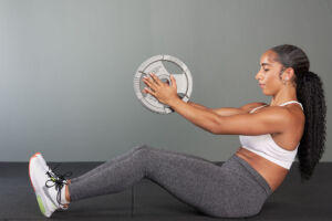 Three Point Crunch using Mirafit Tri Grip Weight Plates
