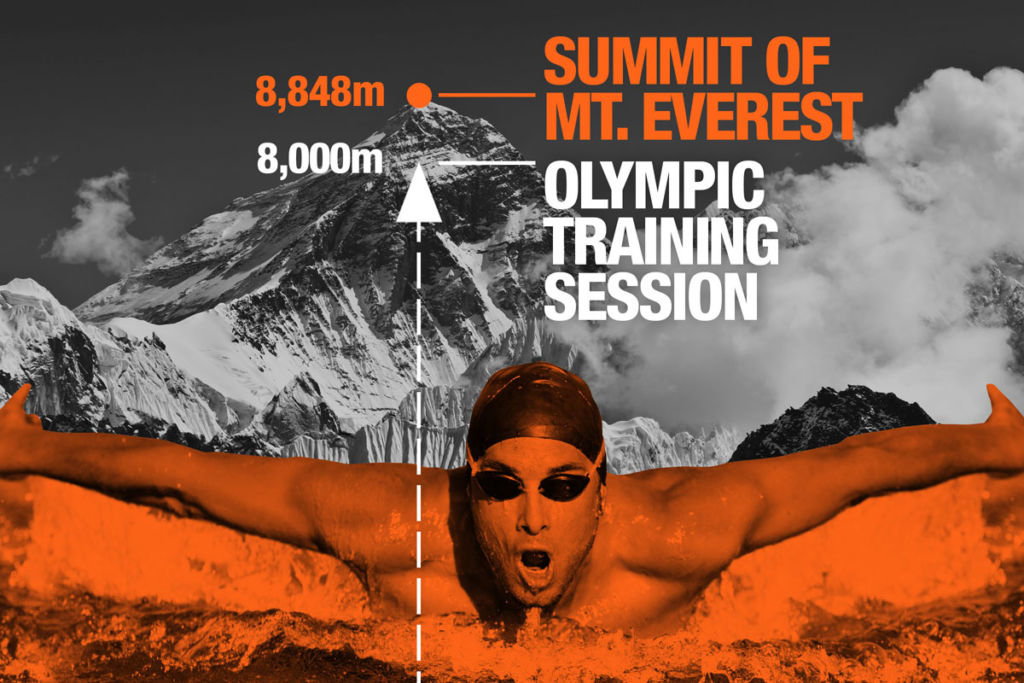 Olympic training sessions Infographic showing the distance of an Olympic swimmers training session against Mount Everest