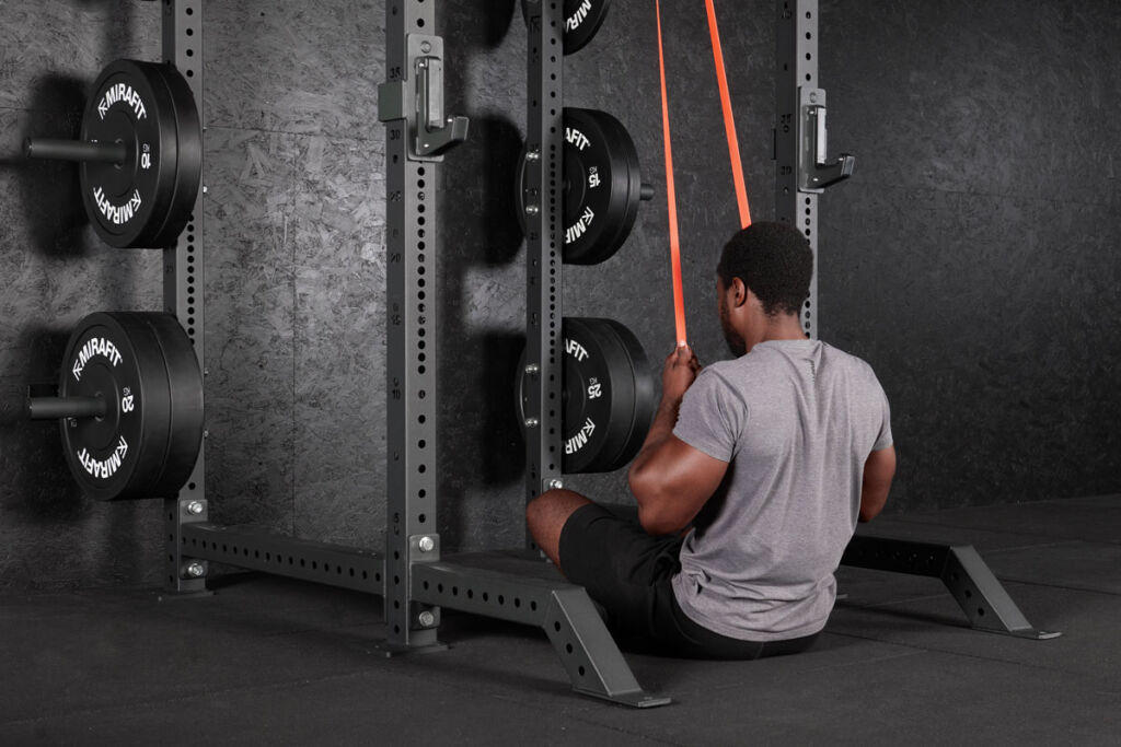 Resistance band lat pulldown on Mirafit M4 Power Rack